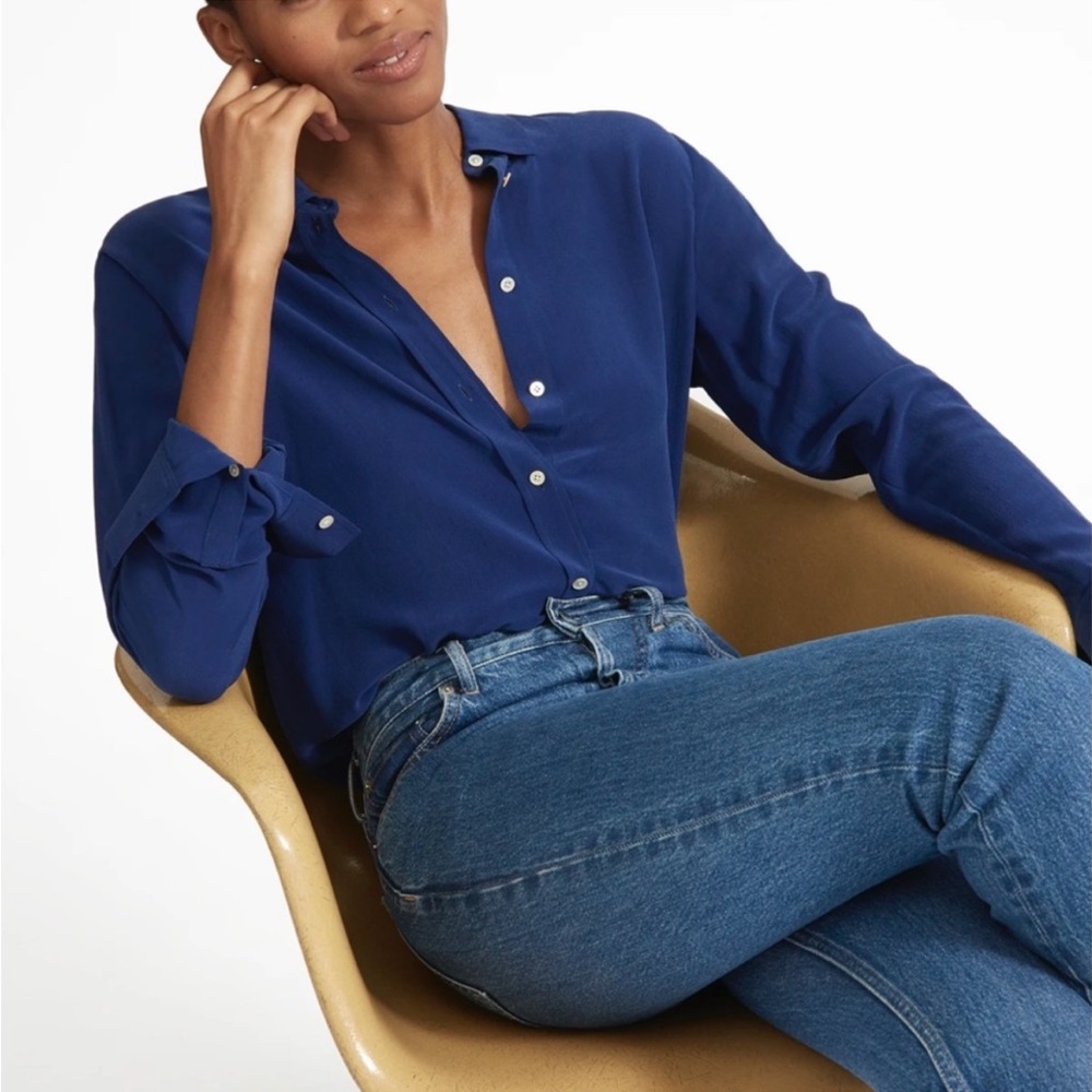 Everlane Cobalt Blue The Silk Relaxed Button Down Blouse Size 2